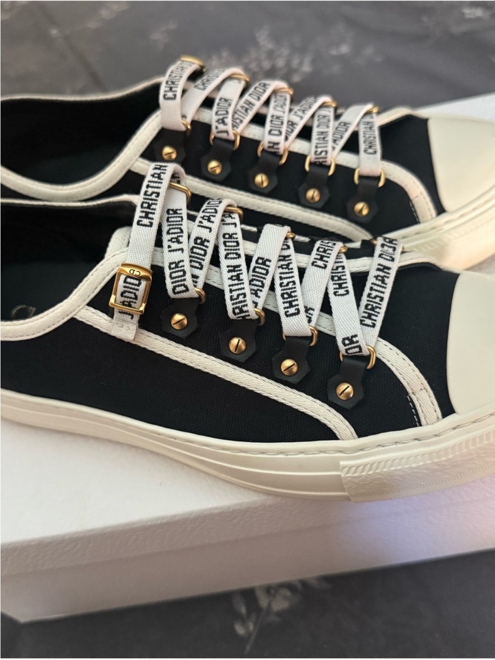 Authentic Christian Dior Walk'n'Dior Black Canvas Low-Top Sneakers / Size 8 EUC - Picture 2 of 9